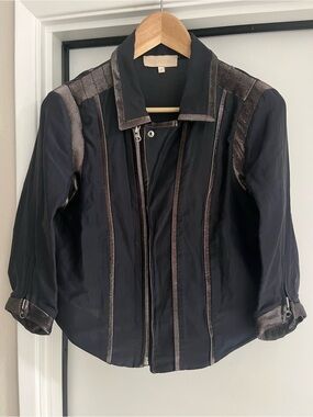Heimstone Navy & Metallic Fabric Moto Jacket